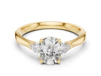 Cushion Three Stone Trillion Ring - Gold