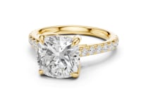 Cushion-Cut Diamond Hidden Halo Pave Engagement Ring - Gold