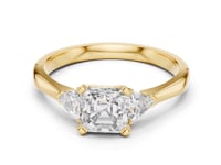 Asscher Cut Three Stone Trillion Ring - Gold