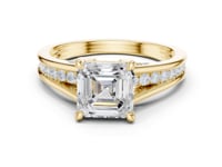 Asscher Channel Shoulder Cathedral Ring - Gold