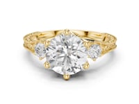 Round Vintage Engraved Three Stone Ring - Gold