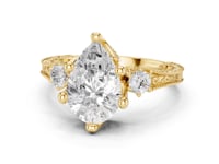 Pear Vintage Engraved Three Stone Ring - Gold