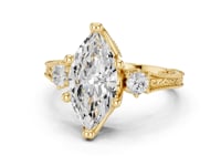Marquise Vintage Engraved Three Stone Ring - Gold