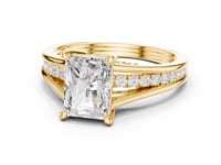 Radiant Channel Shoulder Cathedral Ring - Gold