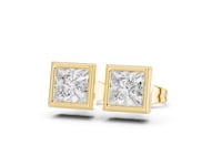 Princess-Cut Diamond Bezel Stud Earrings - Gold