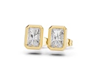 Radiant-Cut Diamond Bezel Stud Earrings - Gold