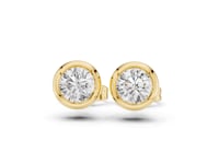 Round Diamond Bezel Stud Earrings - Gold