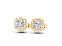 Cushion-Cut Diamond Bezel Stud Earrings - Gold