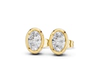 Oval Diamond Bezel Stud Earrings - Gold