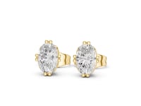 Premier Oval Double-Claw Solitaire Studs - Gold