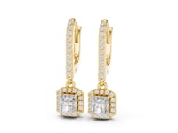 Radiant Pave Bar Halo Drop Earrings - Gold