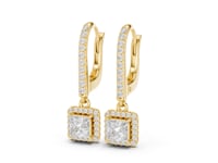 Princess Pave Bar Halo Drop Earrings - Gold