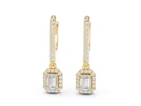 Emerald Pave Bar Halo Drop Earrings - Gold