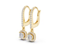 Cushion Pave Bar Halo Drop Earrings - Gold
