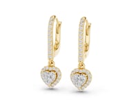 Heart Pave Bar Halo Drop Earrings - Gold