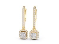 Asscher Pave Bar Halo Drop Earrings - Gold