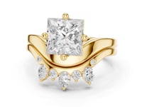Princess Cut Diamond Solitaire Scatter Band Bridal Set - Gold