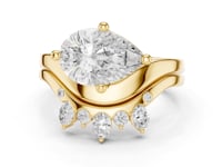 Pear Cut Diamond Solitaire Scatter Band Bridal Set - Gold