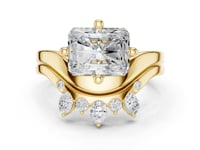 Radiant Cut Diamond Solitaire Scatter Band Bridal Set - Gold