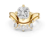 Cushion Cut Diamond Solitaire Scatter Band Bridal Set - Gold