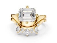 Emerald Cut Diamond Solitaire Scatter Band Bridal Set - Gold