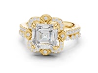Asscher Floral Crown Bridal Set - Gold