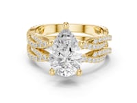 Pear-Shaped Twisted Pave Solitaire Bridal Set - Gold
