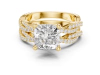 Cushion-Cut Twisted Pave Solitaire Bridal Set - Gold