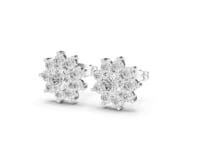 Round Starburst Cluster Studs - White Gold