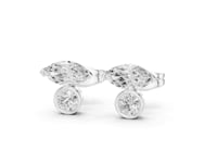 Marquise and Round Diamond Duo Studs - White Gold