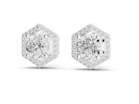 Hexagon Halo Round Studs - White Gold