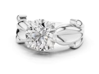 Round Sculpted Leaf Solitaire Engagement Ring - White Gold