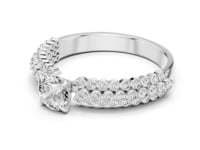 Raised Round Solitaire Double-Row Pave Band - White Gold
