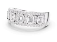 Emerald-Cut Diamond Station Halo Cigar Band - White Gold