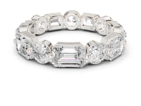 Bezel-Set Emerald and Round Full Eternity Band - White Gold
