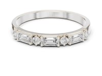 Baguette and Round Station Half Band - White Gold