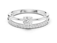 Round Solitaire Pave Double Band Ring - White Gold