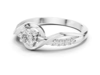 Round Solitaire Twisted Pave Bypass Ring - White Gold