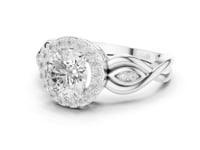 Round Halo Vine Shank Ring - White Gold