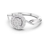 Round Cluster Halo Twist Ring - White Gold