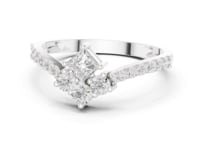 Princess Cluster Tilt Pave Ring - White Gold