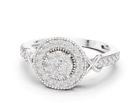 Milgrain Halo Crossover Diamond Cluster Ring - White Gold