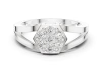 Hexagon Cluster Split Shank Ring - White Gold