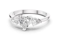 Heart and Pear Three-Stone Ring - White Gold