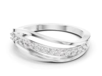 Half Pave Overlap Wave Ring - White Gold