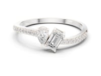 Emerald and Pear Tilt Pave Ring - White Gold