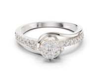 Diamond Cluster Swirl Bypass Ring - White Gold
