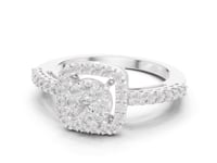 Cushion Halo Bypass Diamond Cluster Ring - White Gold