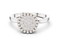 Beaded Frame Cluster Button Ring - White Gold