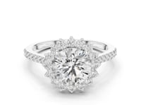 Round Scalloped Halo Ring - White Gold